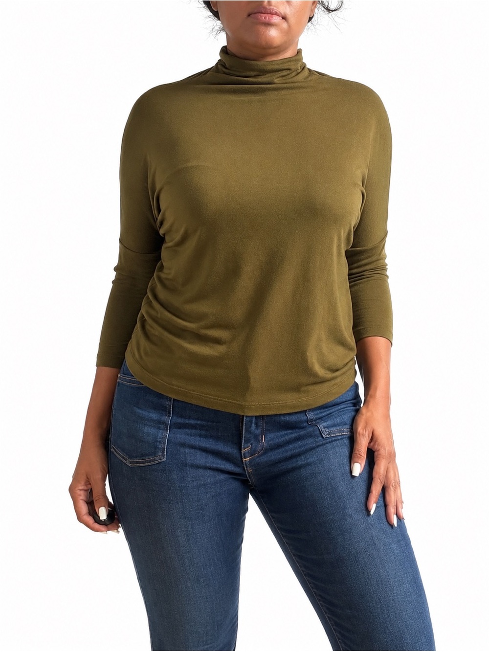 By Anthropologie Olive Green Oversized Turtleneck Top Size XS